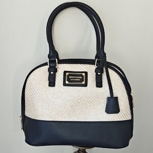 Simon Chang Cream and Black Dome Satchel with Gold Accents